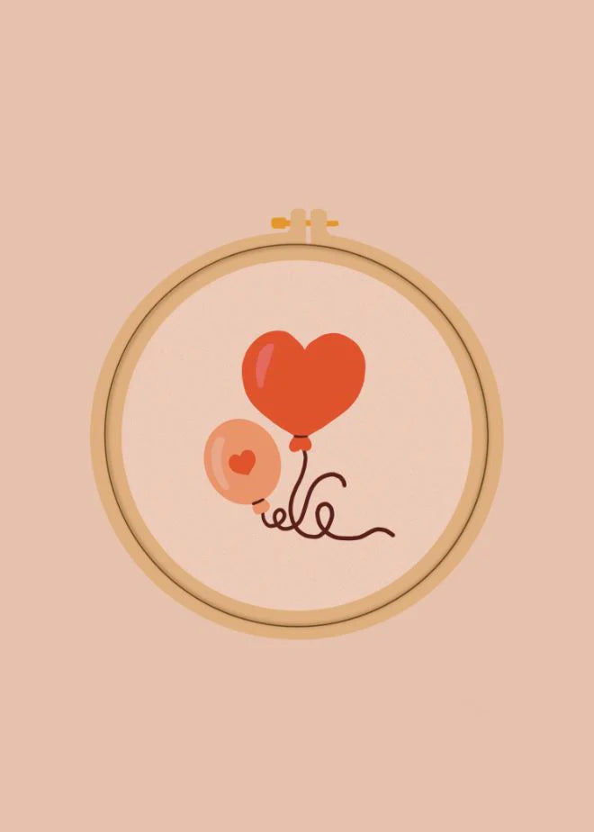 Carte de souhait - Broderie coeur