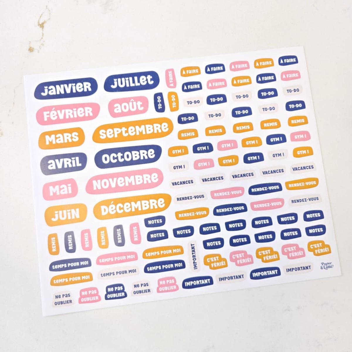 Feuille d'autocollants - Mois et mots clés 6e édition