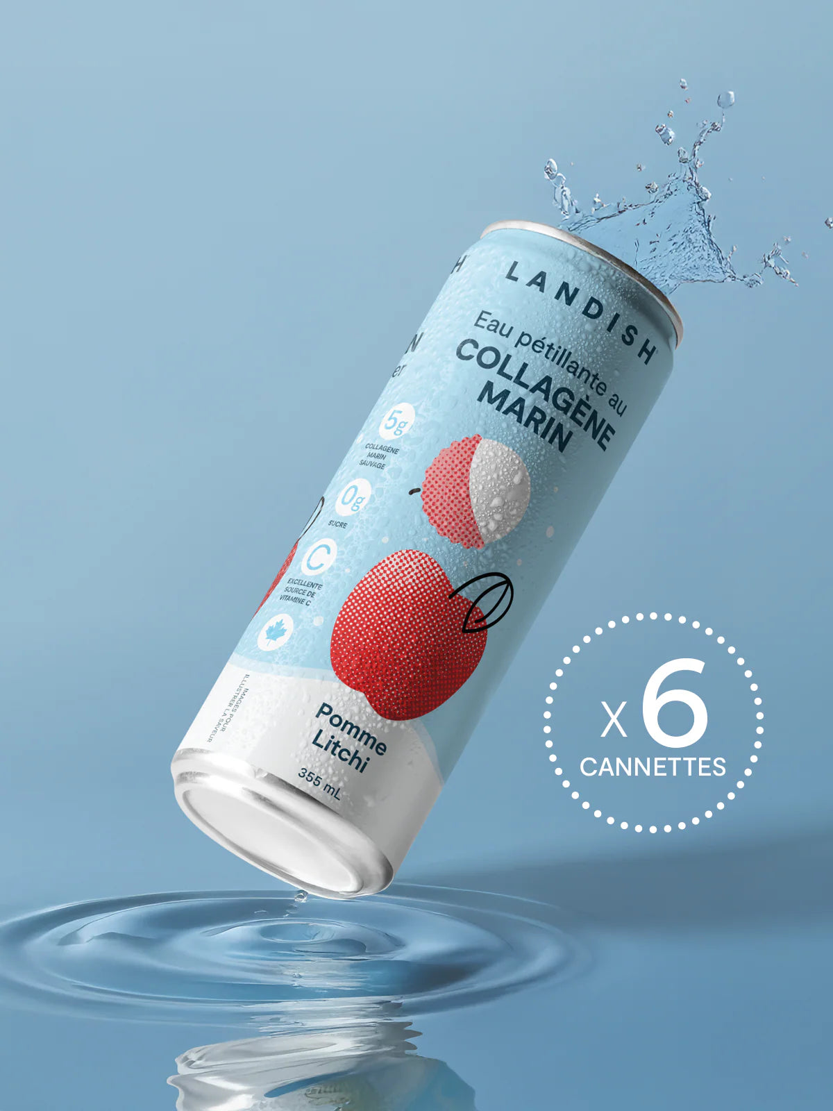 Eau pétillante avec collagène marin - Pomme litchi