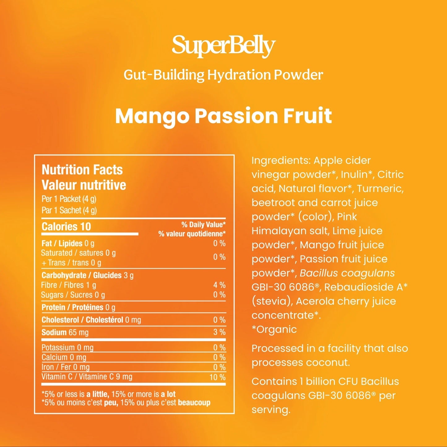 Poudre digestive hydratante avec probiotiques - Mangue fruits de la passion