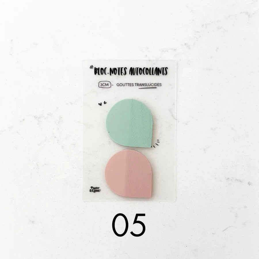 Bloc-notes autocollants translucides - Duo de gouttes 3 cm