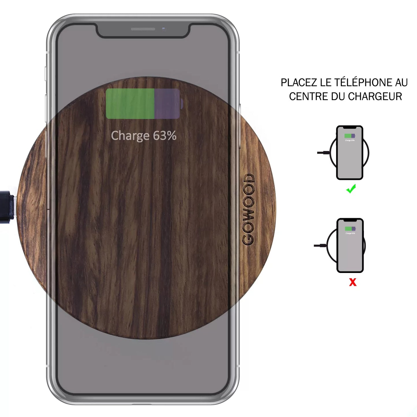 Chargeur sans fil rapide en bois d'érable canadien - 15 W