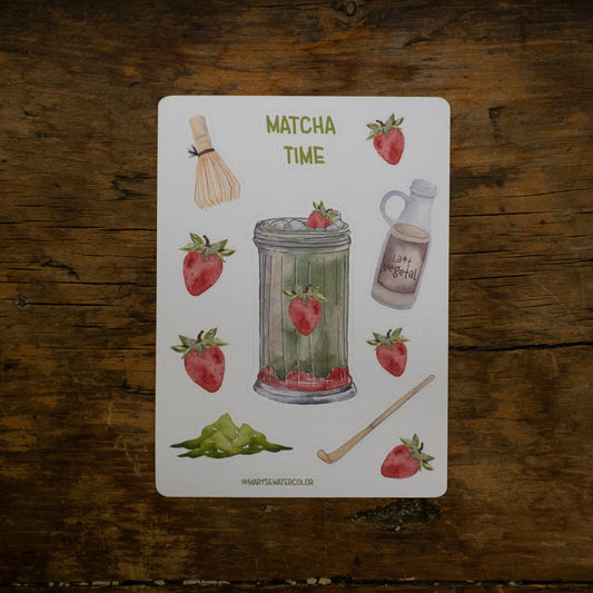 Feuille d'autocollants vinyle - Matcha aux fraises