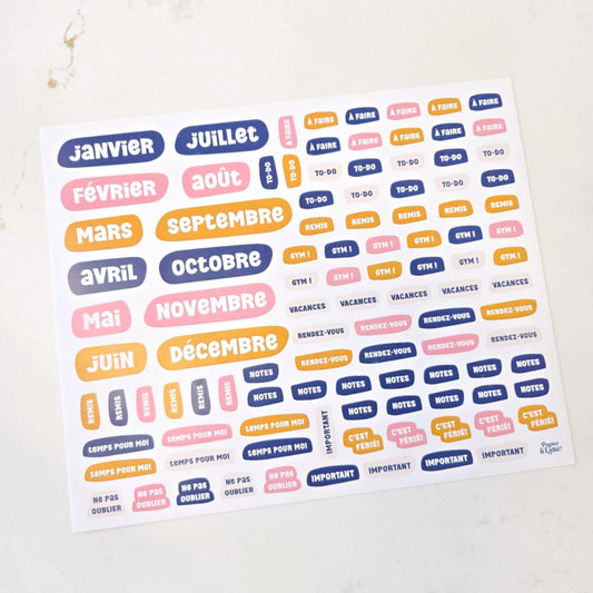 Feuille d'autocollants - Mois et mots clés 6e édition