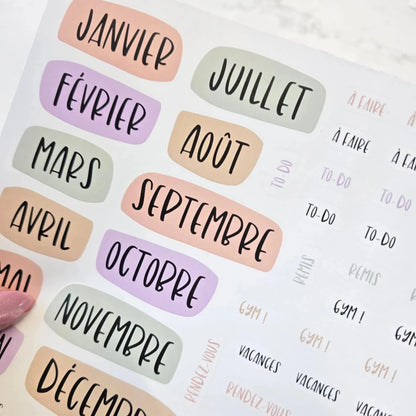 Feuille d'autocollants - Mois et mots clés 4e édition