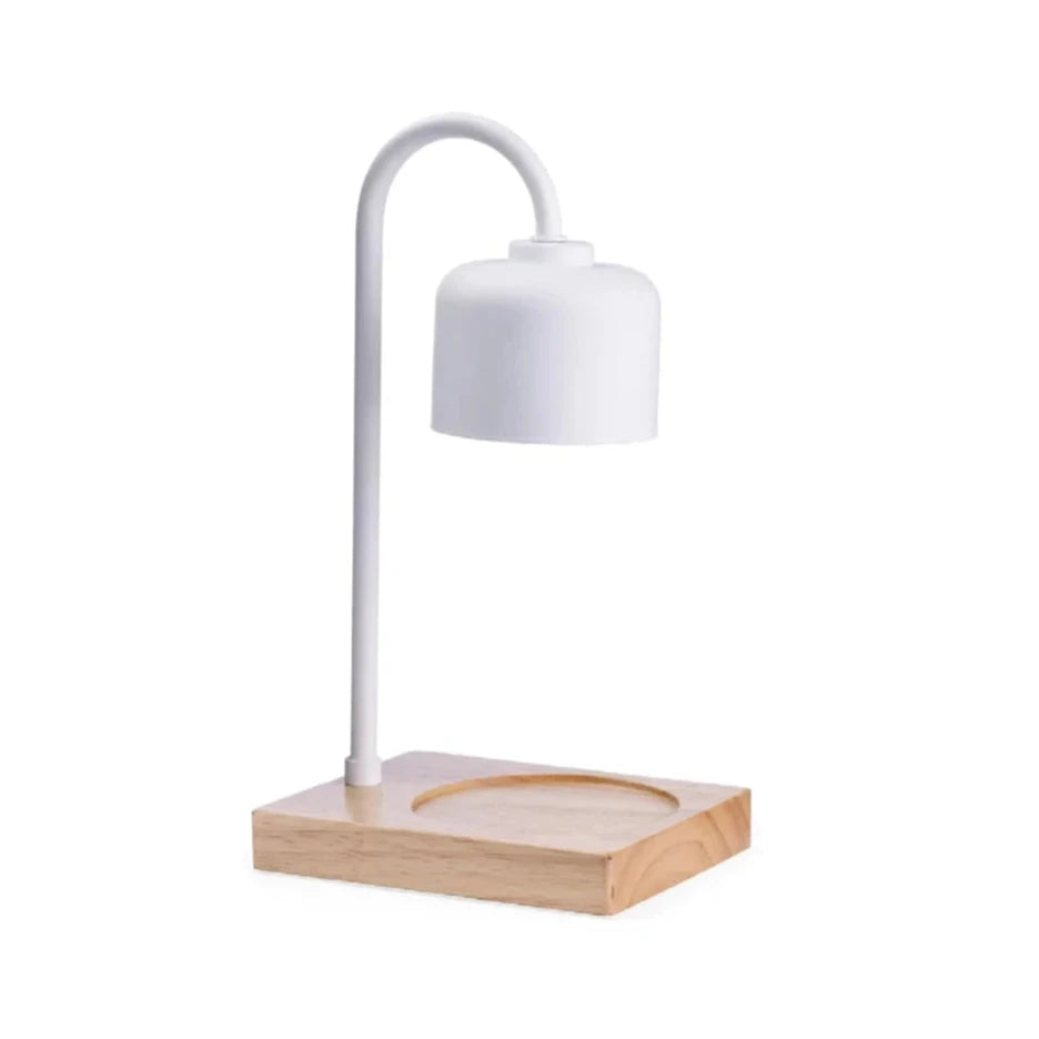 Lampe chauffe-bougie - Blanc et bois