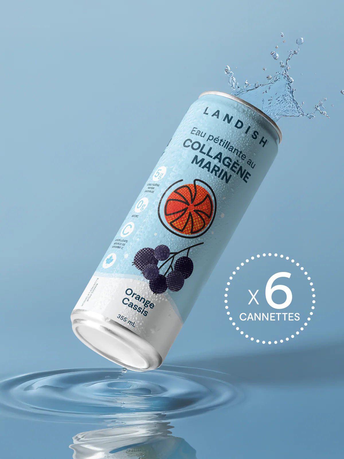 Eau pétillante avec collagène marin - Orange cassis