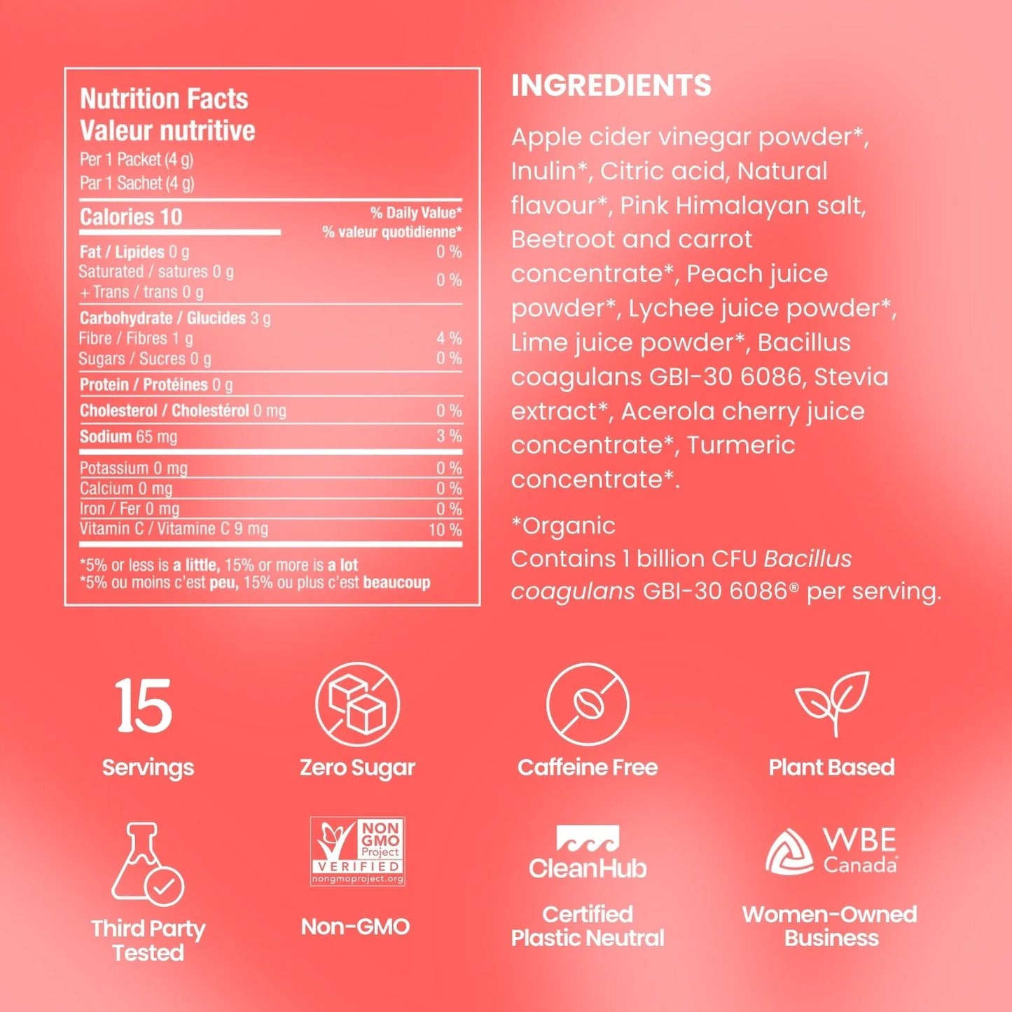Poudre digestive hydratante avec probiotiques - Pêche litchi