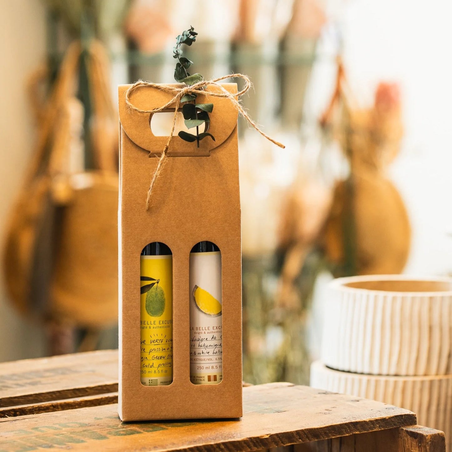Duo cadeau - Huile d'olive verte et vinaigre de citron et balsamique blanc