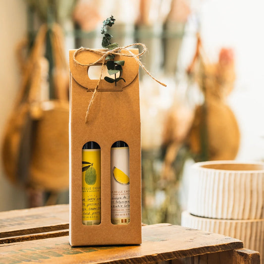 Duo cadeau - Huile d'olive verte et vinaigre de citron et balsamique blanc